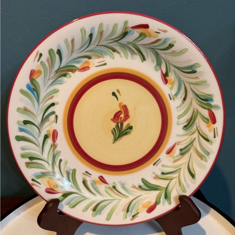 SLAH Gail Pittman Siena Hand Painted Floral & Garland Border Dinner Plate